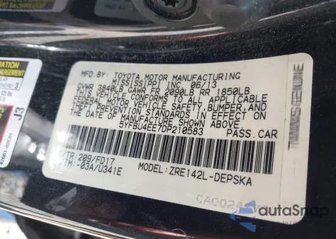 2013 Toyota Corolla S from USA, damaged, VIN 5YFBU4EE7DP210583